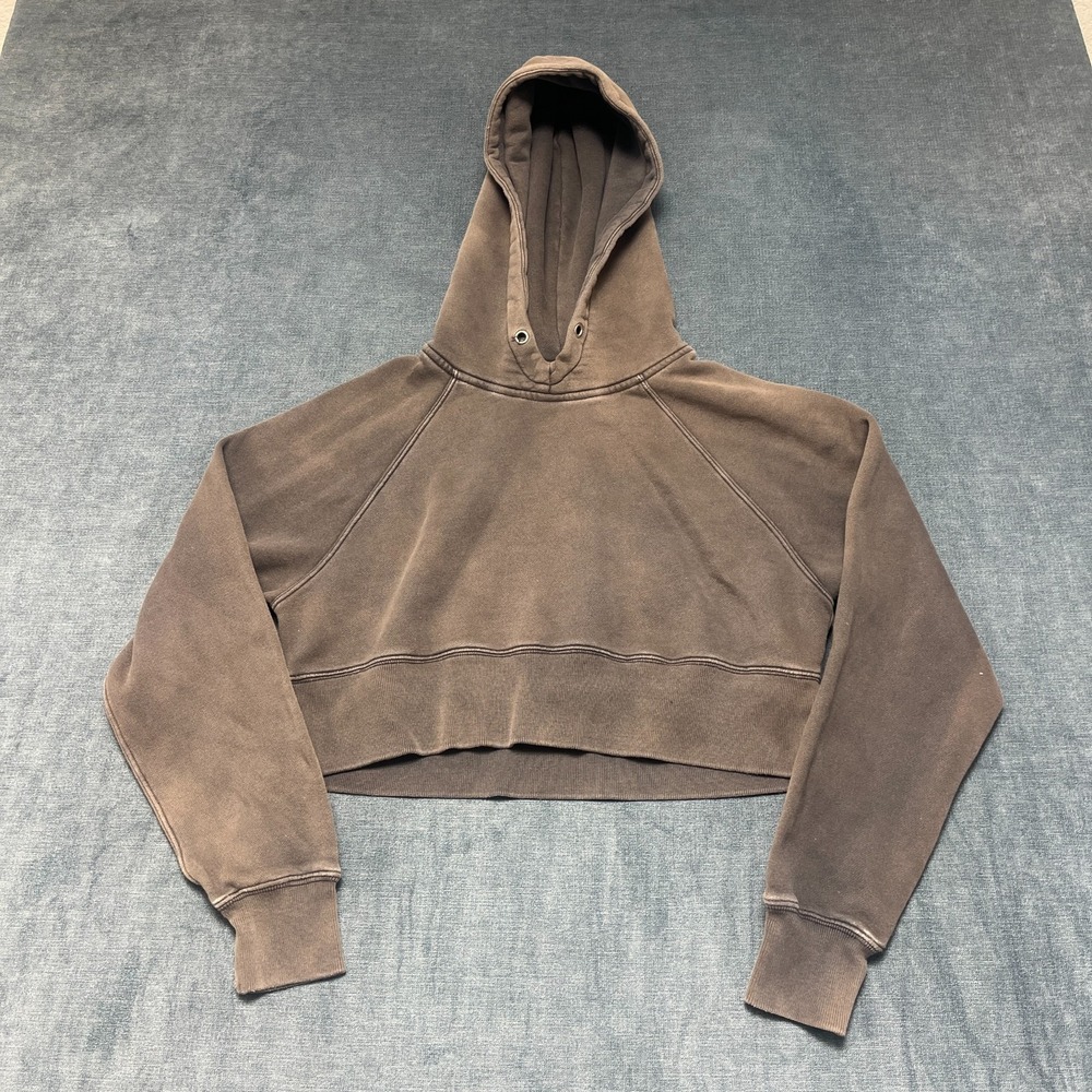 Abercrombie & Fitch Cropped Hoodie Womens XS Gray Fleece Lined Raglan Sleeve